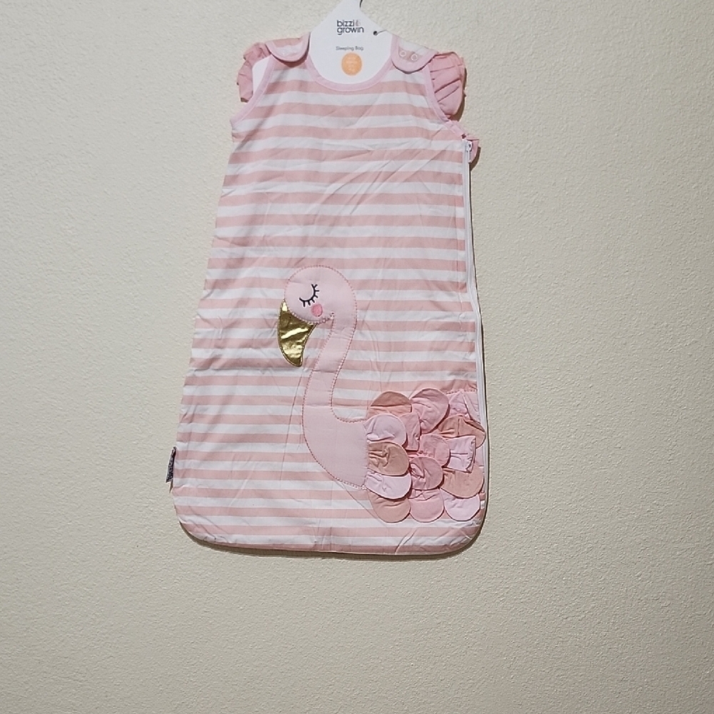 Pink and White Striped Sleeveless Sleep Sack with FLAMINGO